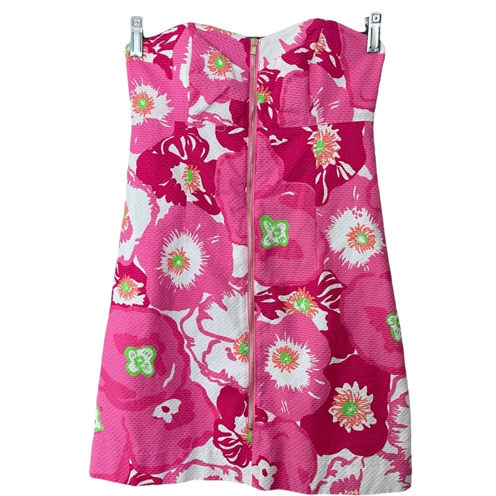 LILLY PULITZER 00 pink floral strapless dress bodycon sweetheart boned
